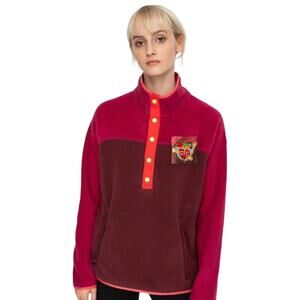 Burton Snap Collar Color Block  Fleece Pullover Size M, Maroon Red